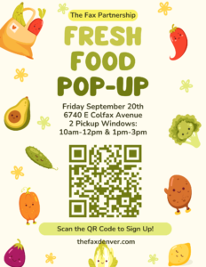 Flier for The Fax's Fresh Food Pop-up on September 20th.